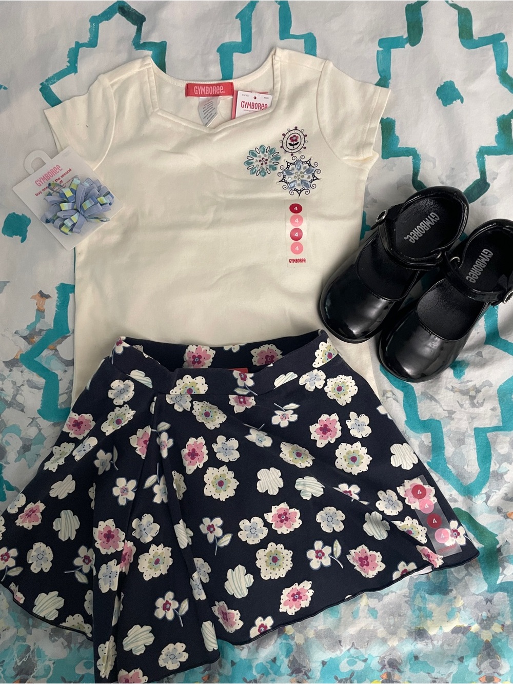 NWT Gymboree VTG 2005-6 Chelsea Navy Floral skort embroidered Top shoes Sz 4